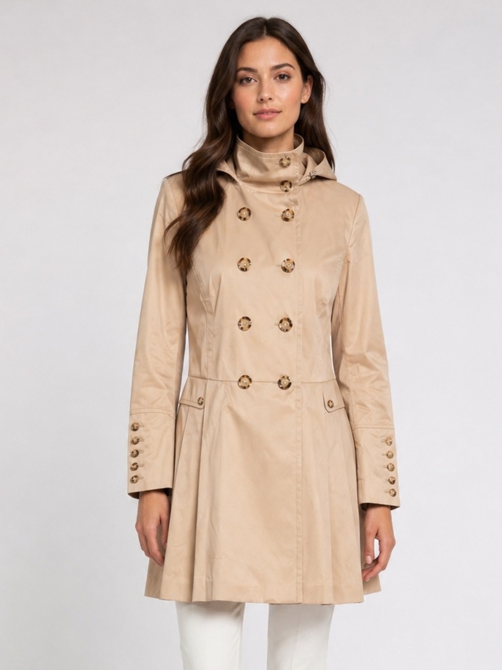 Calvin Klein Champagne Hooded Trench Coat Parisian Chic Jacket